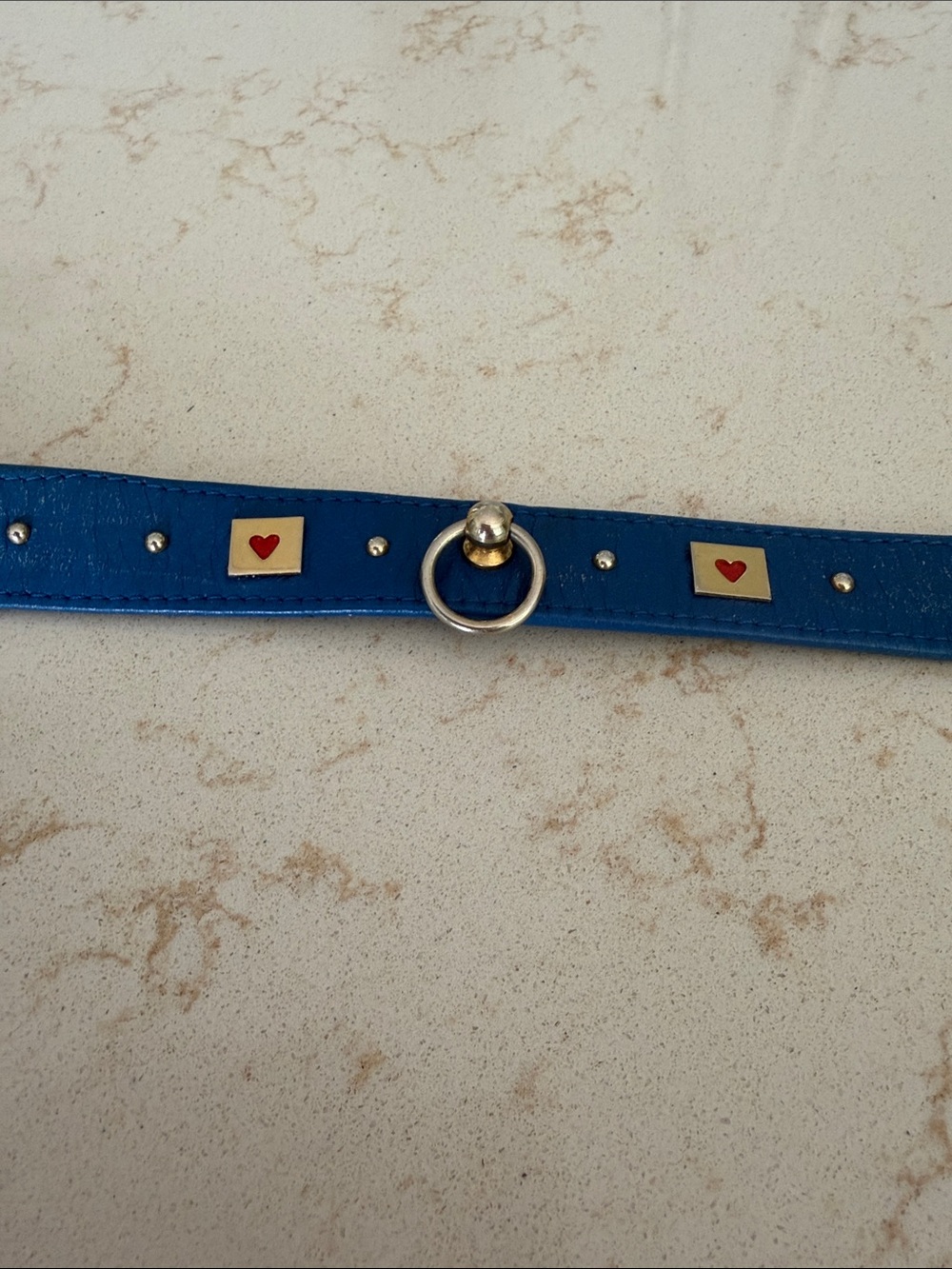 Goyard Blue Leather Dog Collar with Heart Studs